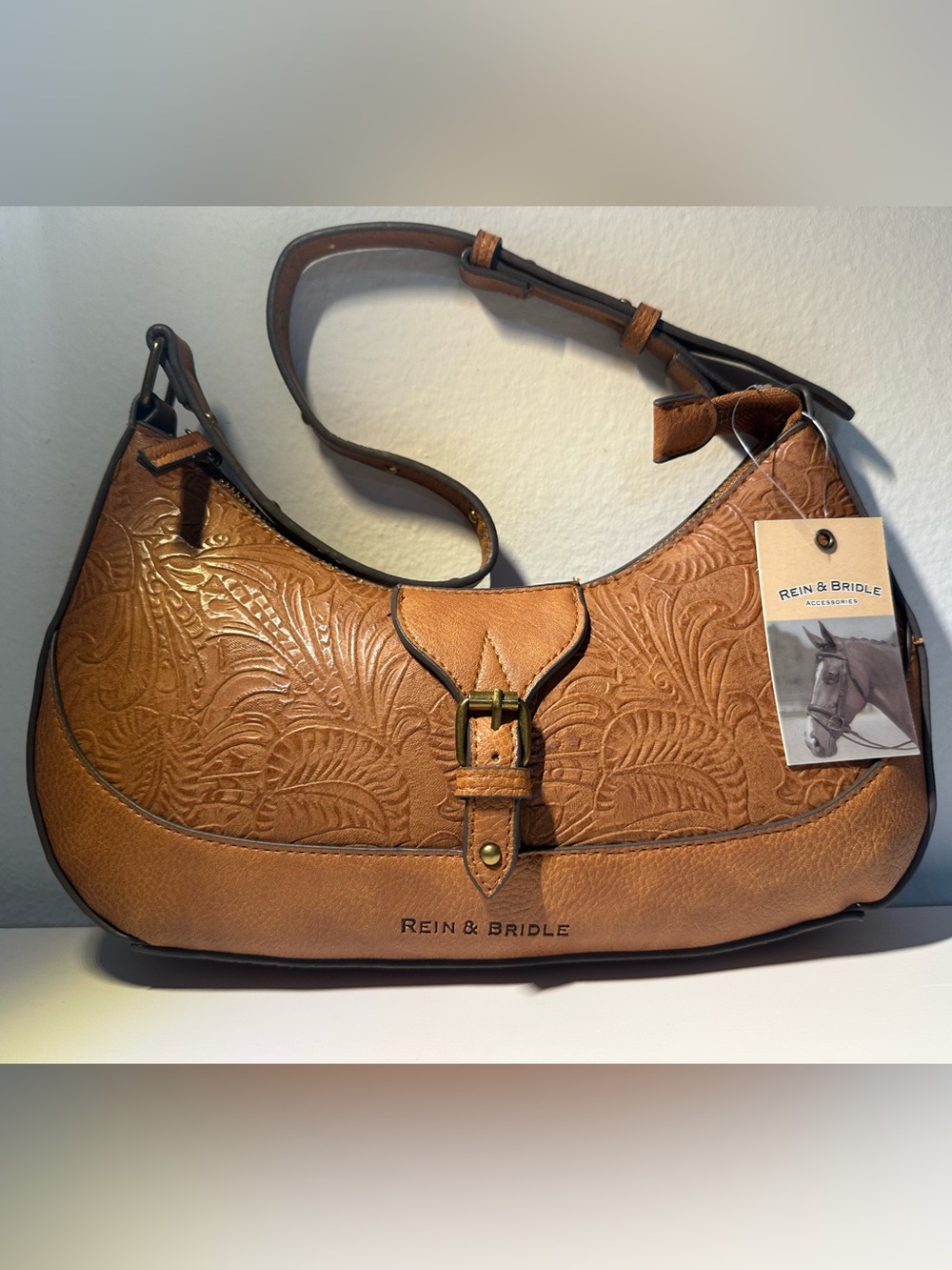 Rein & Bridle Embossed brown Bag NWT country horse style